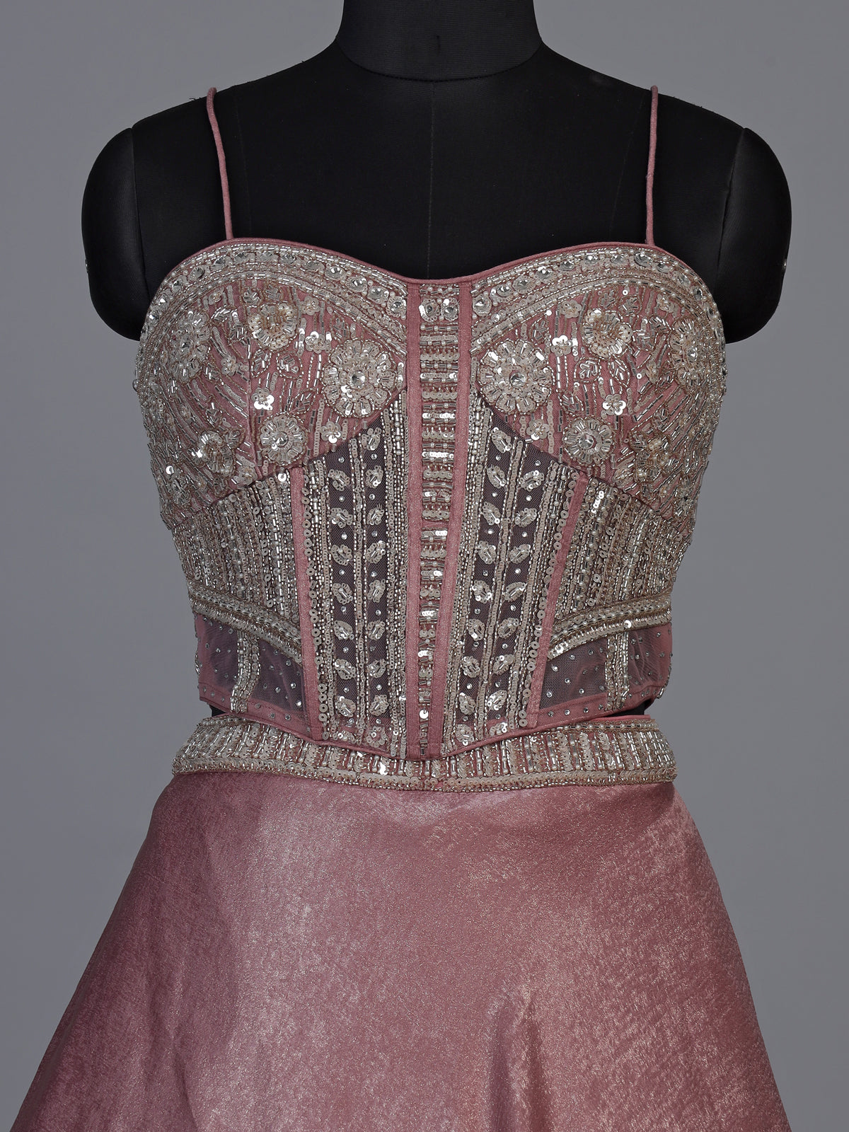 Chic onion pink chiffon tissue silk lehenga choli with embellishments