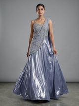 Enchanting ice blue shimmer tissue silk lehenga choli with sparkle
