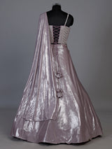 Elegant pink shimmer tissue silk lehenga choli with attached dupatta
