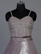 Elegant pink shimmer tissue silk lehenga choli with attached dupatta