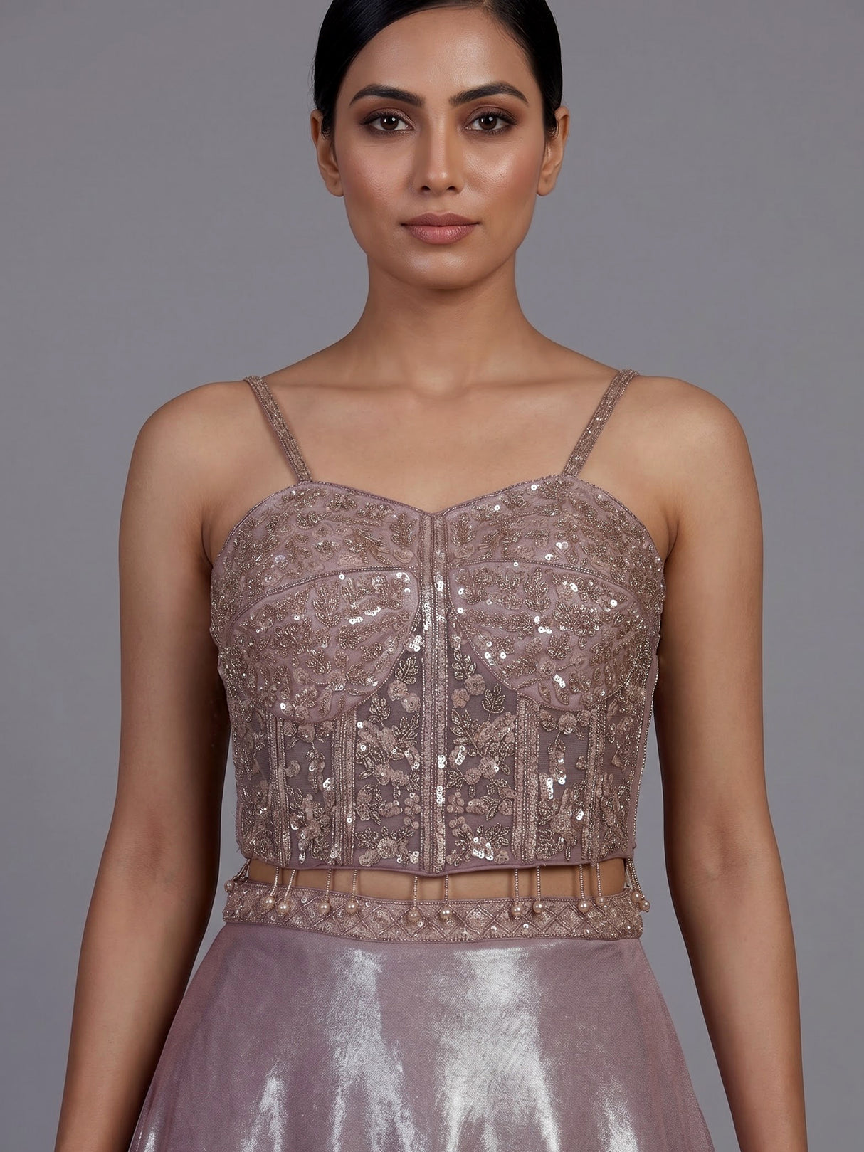 Dreamy onion pink shimmer tissue silk lehenga choli with sparkle