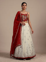 Stunning red silk lehenga choli with resham and diamond embellishments