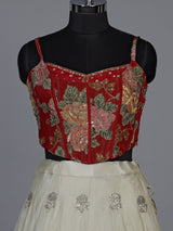 Stunning red silk lehenga choli with resham and diamond embellishments