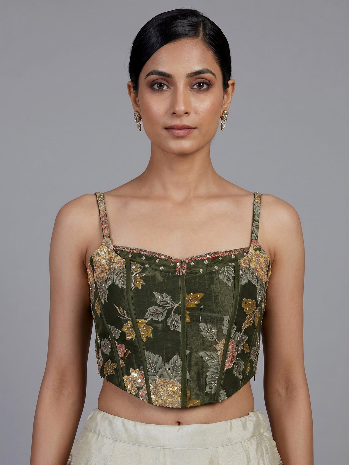 Regal mehendi green silk lehenga choli with intricate embellishments