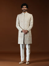 Light brown floral filigree mens sherwani