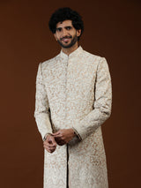 Light brown floral filigree mens sherwani