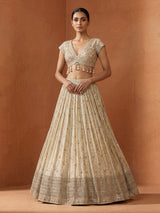 Beige elegant pearl tassel women lehenga choli