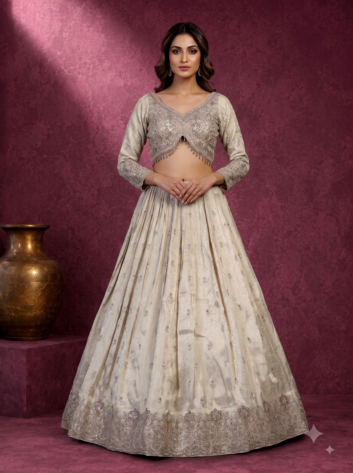 Cream majestic floral zari women lehenga choli
