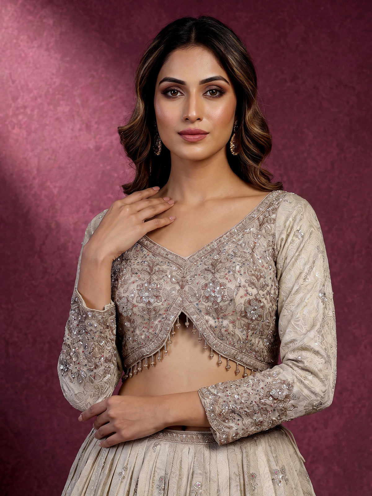 Cream majestic floral zari women lehenga choli
