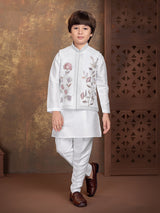 White floral threadwork boys waistcoat set