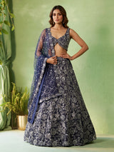 Navy blue lavish floral women lehenga choli
