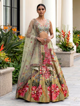 Green enchanting botanical silk women lehenga choli