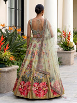 Green enchanting botanical silk women lehenga choli