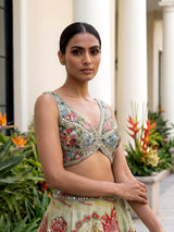 Green enchanting botanical silk women lehenga choli
