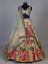 Green enchanting botanical silk women lehenga choli