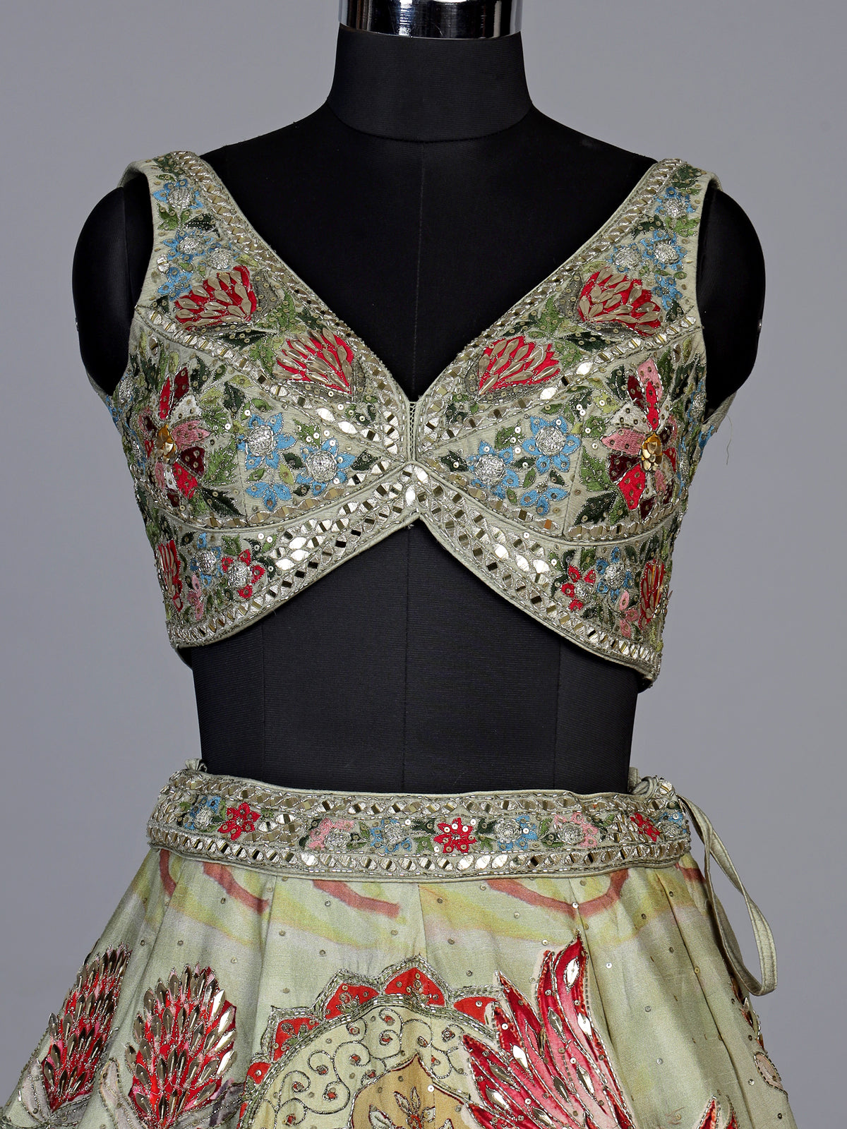 Green enchanting botanical silk women lehenga choli