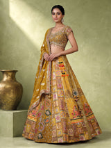 Mustard yellow vibrant kalamkari women lehenga choli