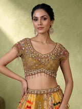 Mustard yellow vibrant kalamkari women lehenga choli