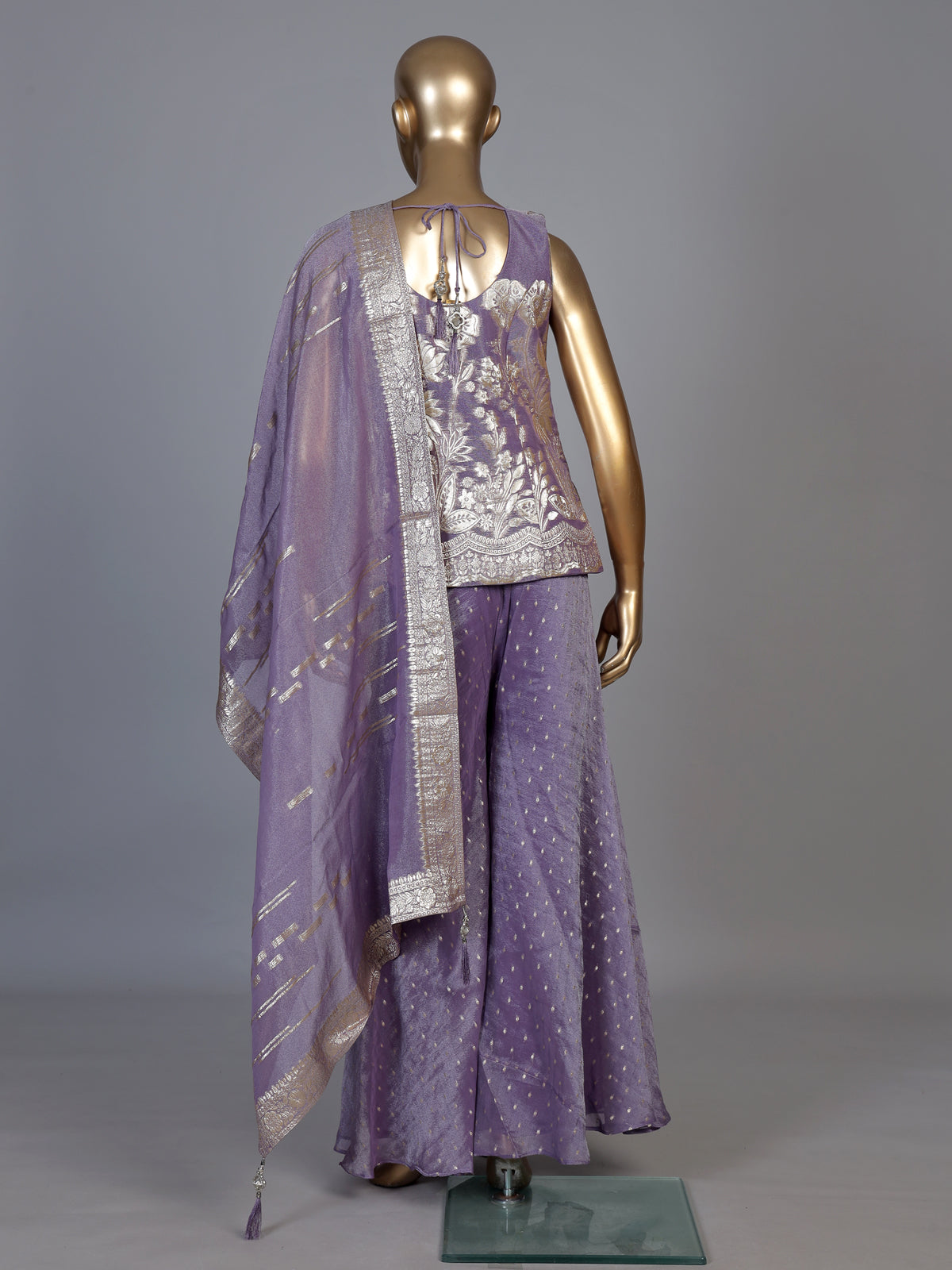 lavender purple shimmer georgette silk palazzo suit