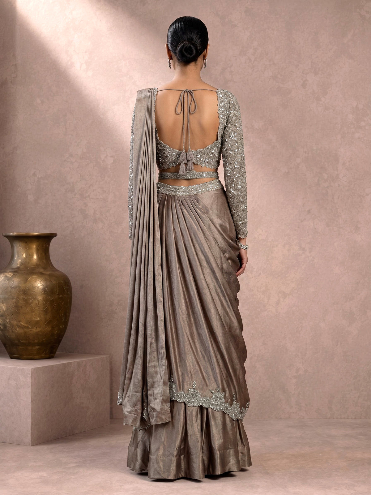 Beige pre-draped luxury women lehenga choli