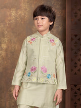 Light olive floral boys waistcoat set