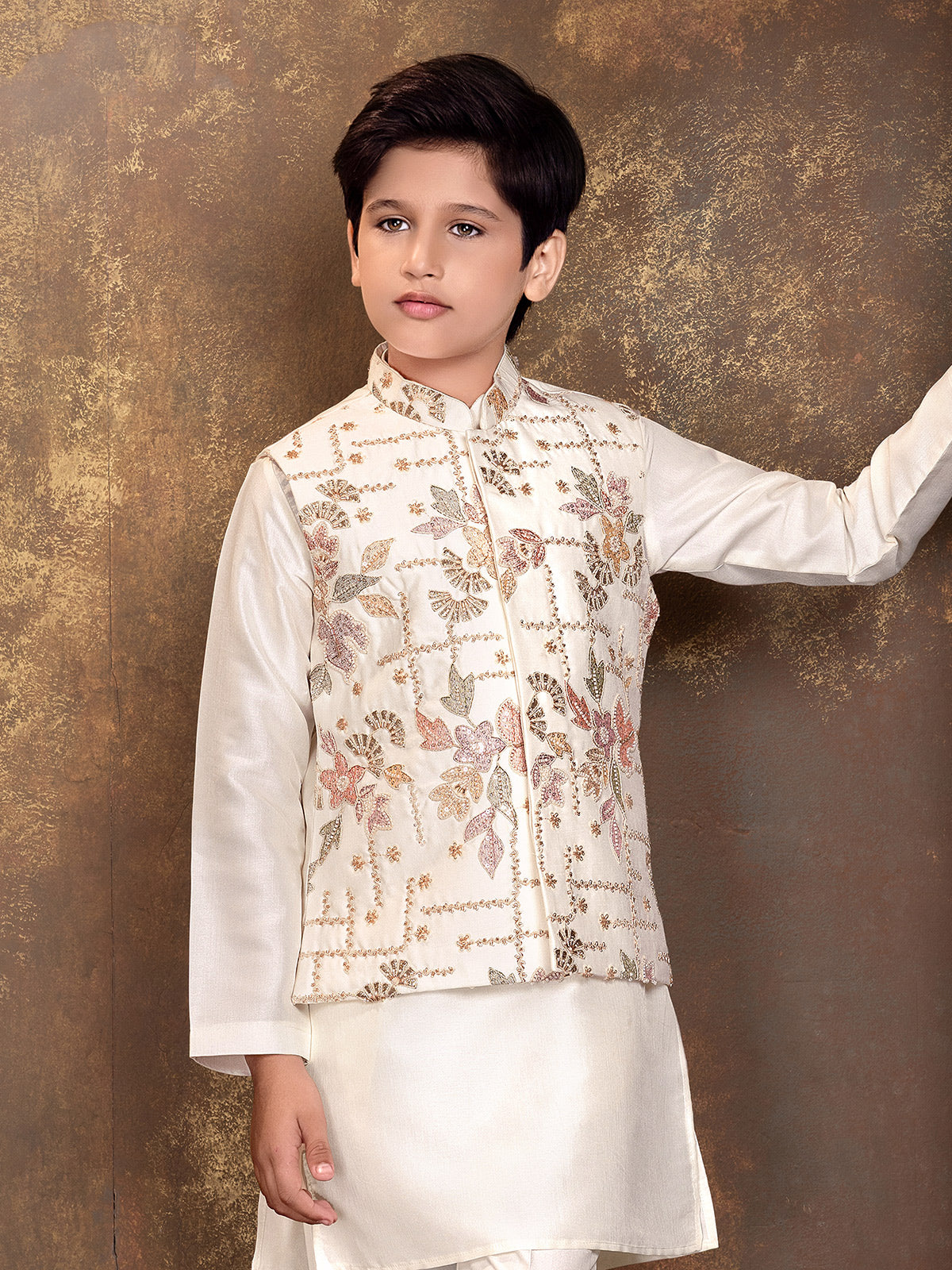 Cream floral garden boys waistcoat set