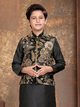 Black floral printed boys waistcoat set