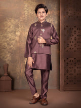 Wine floral crest boys waistcoat set