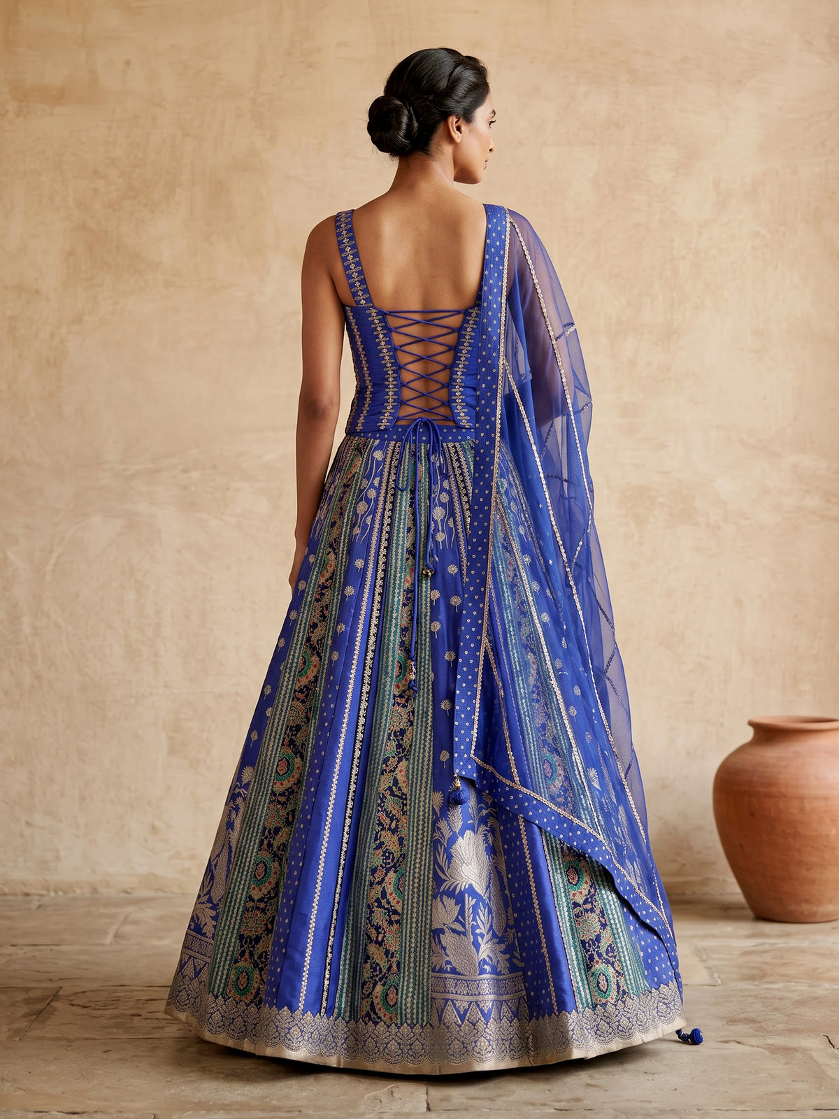 Rama blue botanical couture women lehenga choli