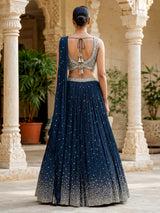 Teal blue crystal drape women lehenga choli
