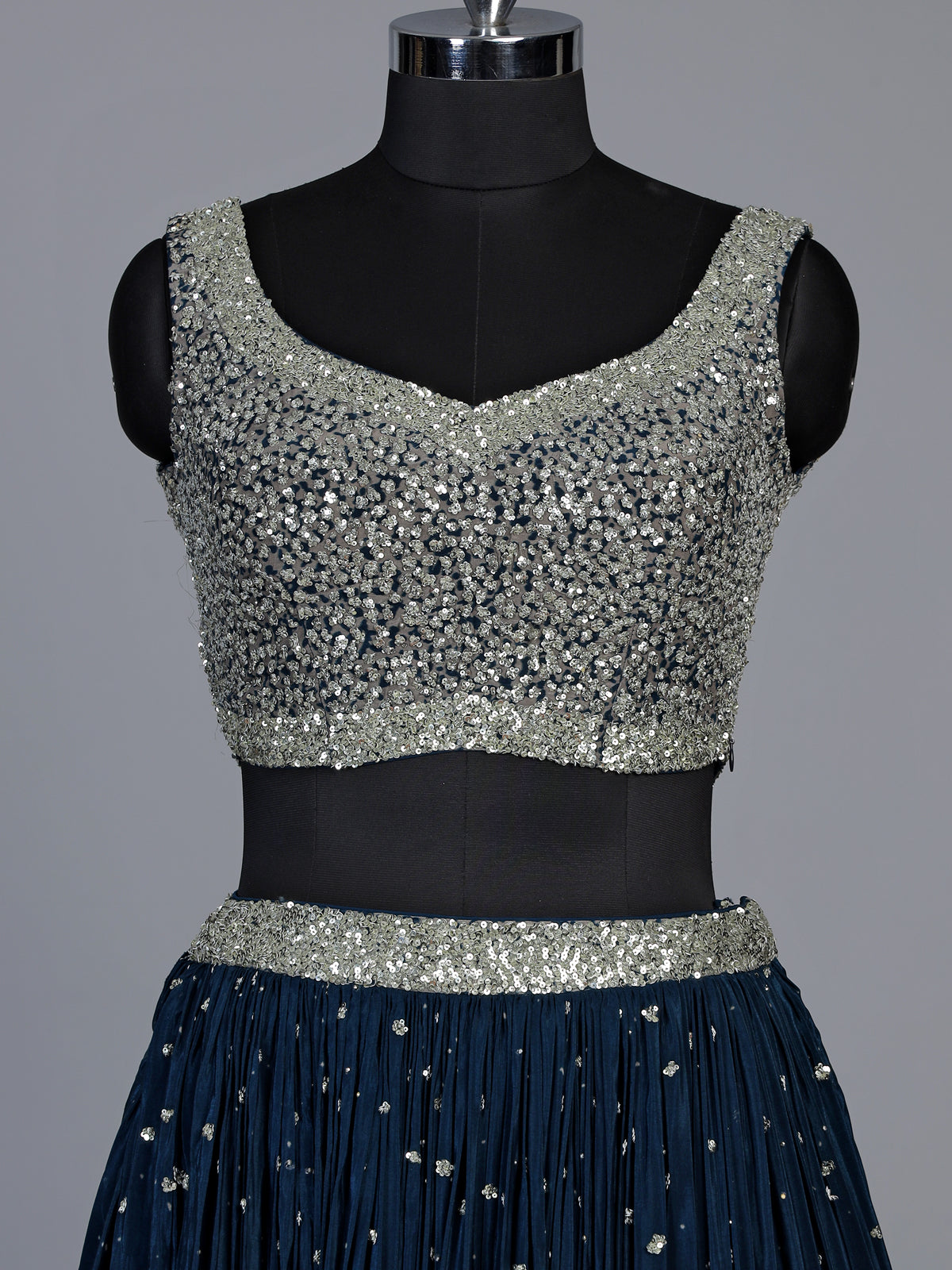 Teal blue crystal drape women lehenga choli