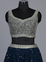 Teal blue crystal drape women lehenga choli