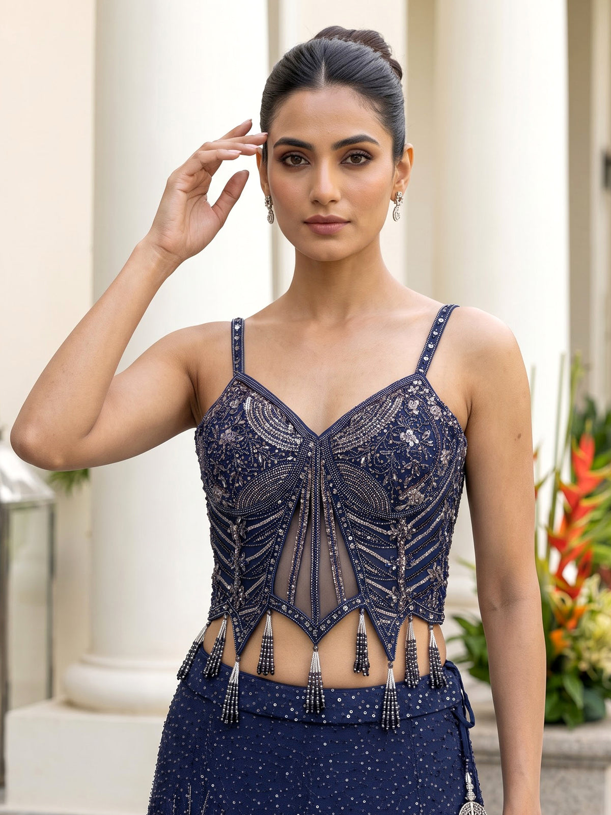 Navy blue art deco women lehenga choli