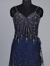 Navy blue art deco women lehenga choli