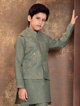 Sage green geometric boys waistcoat set