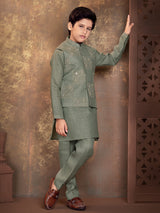 Sage green geometric boys waistcoat set