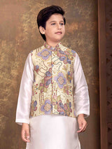 Ivory kalamkari floral boys waistcoat set