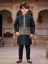 Bottle green mughal boys waistcoat set