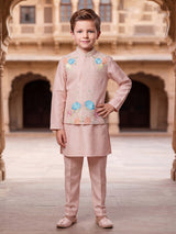 Powder peach floral boys waistcoat set