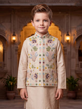 Light peach botanical panel boys waistcoat set
