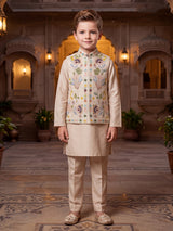 Light peach botanical panel boys waistcoat set