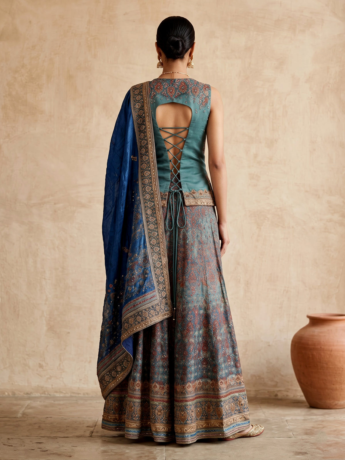 Pastel blue floral printed sharara suit