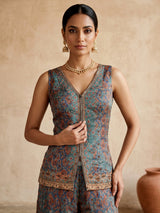 Pastel blue floral printed sharara suit