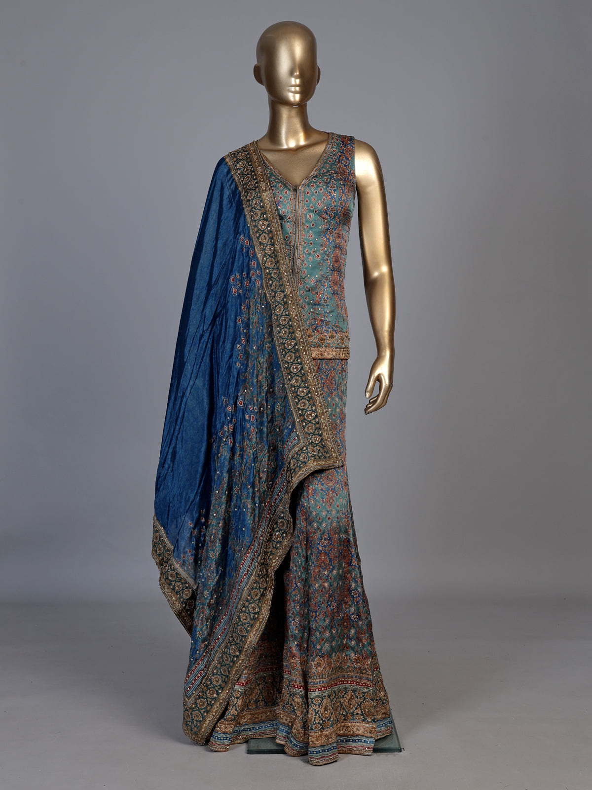 Pastel blue floral printed sharara suit