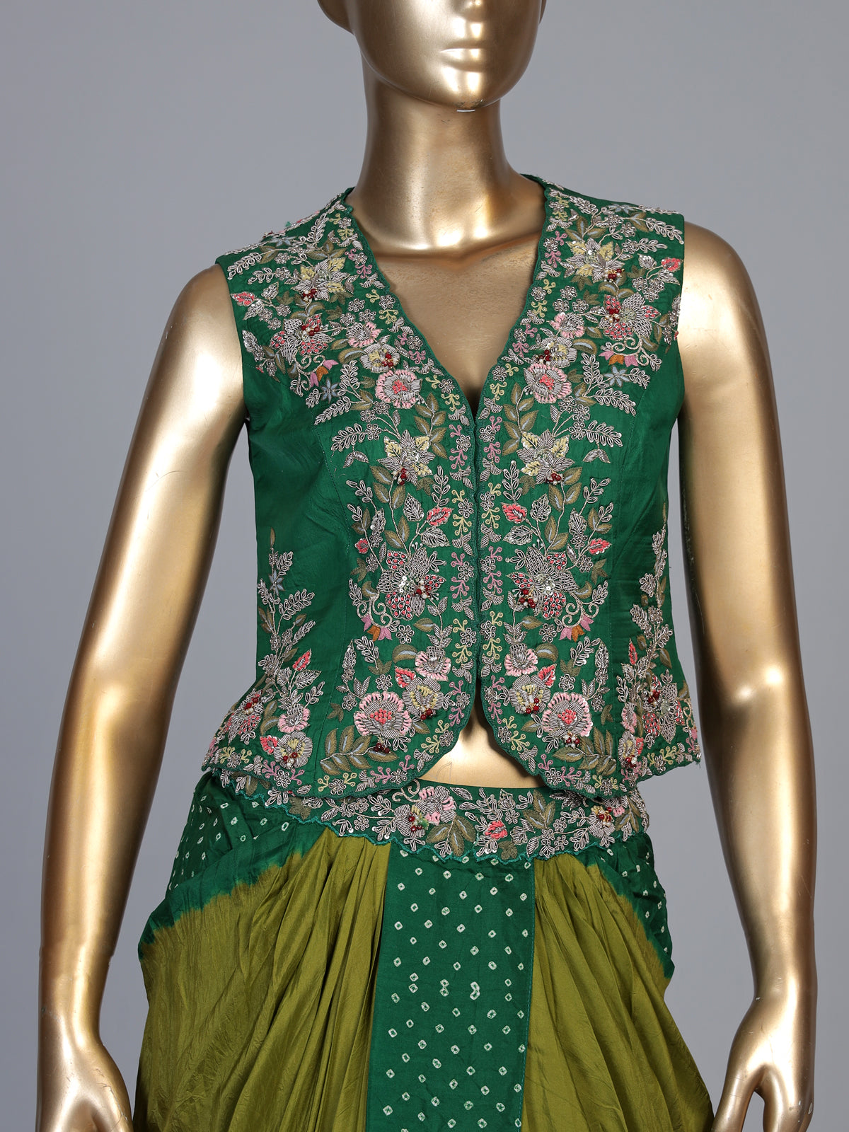 Mint green floral indowestern skirt suit