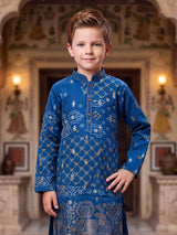Blue bandhani print kurta suit for boys