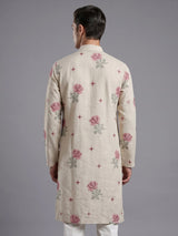 Cream cotton linen mens kurta