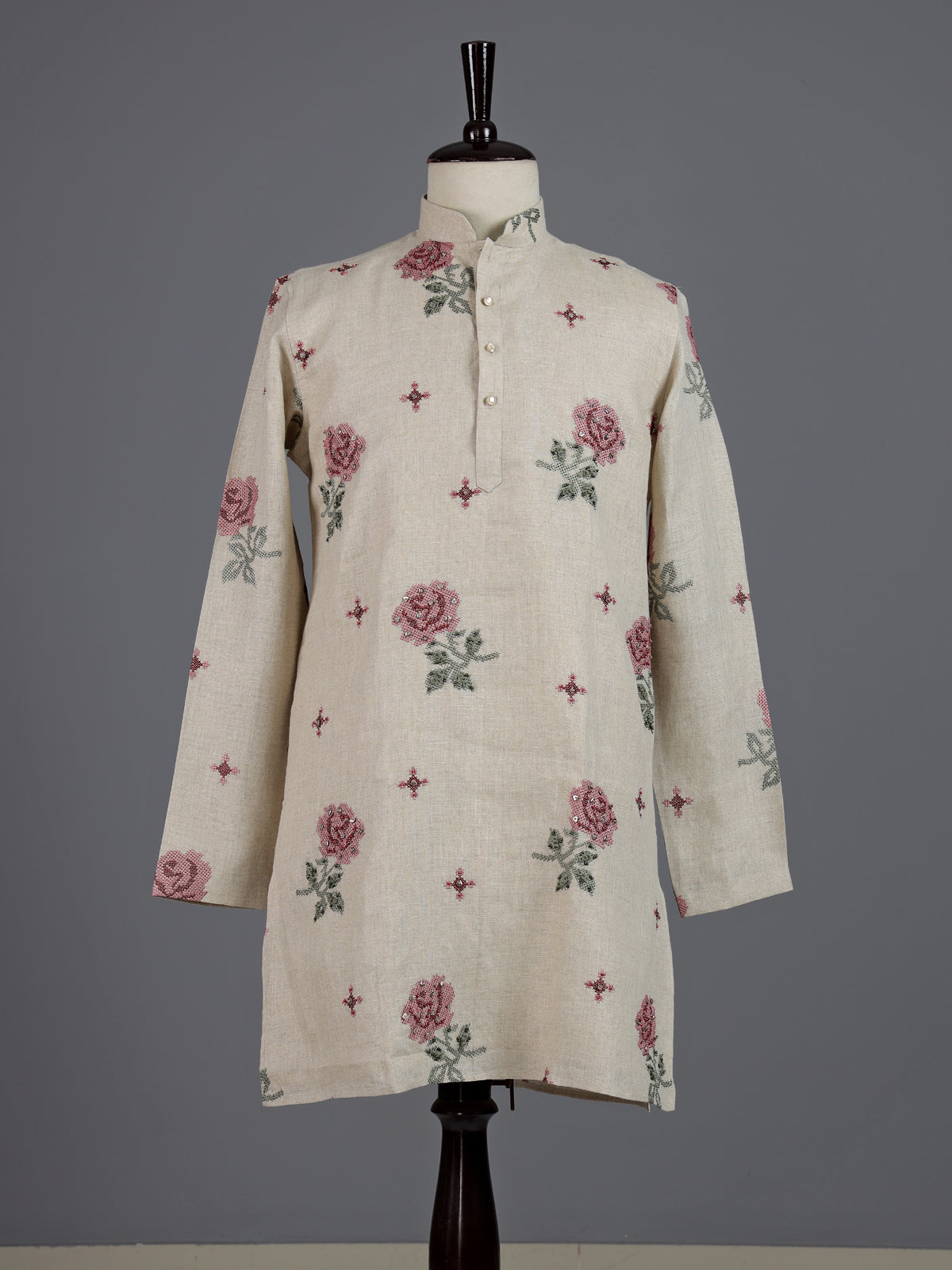 Cream cotton linen mens kurta