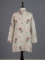 Cream cotton linen mens kurta