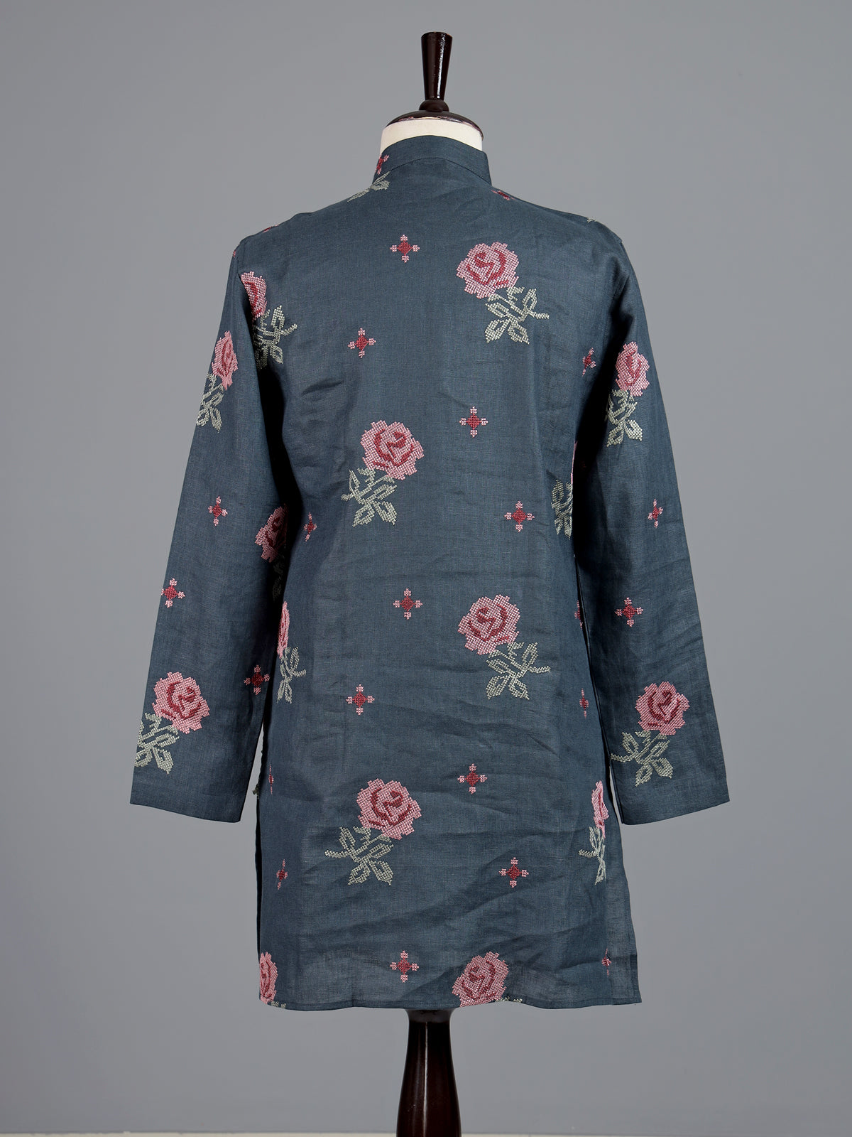 Stone blue cotton linen mens kurta